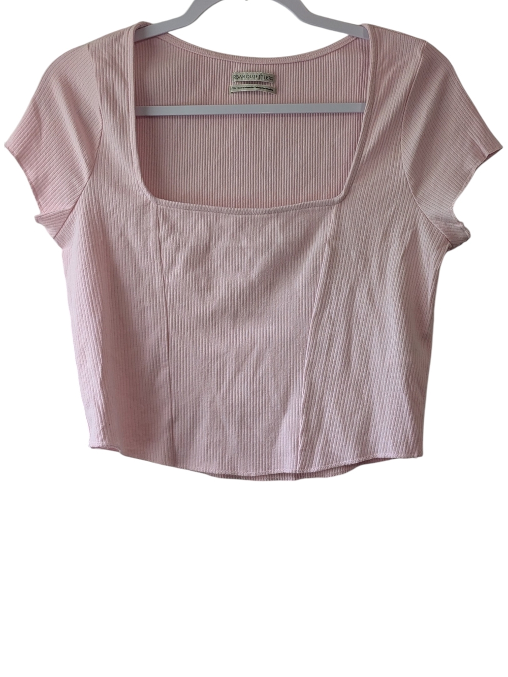 URBAN OUTFITTERS WOMEN'S SOFT PINK RIBBED SQUARE-NECK CROP TOP SIZE XL